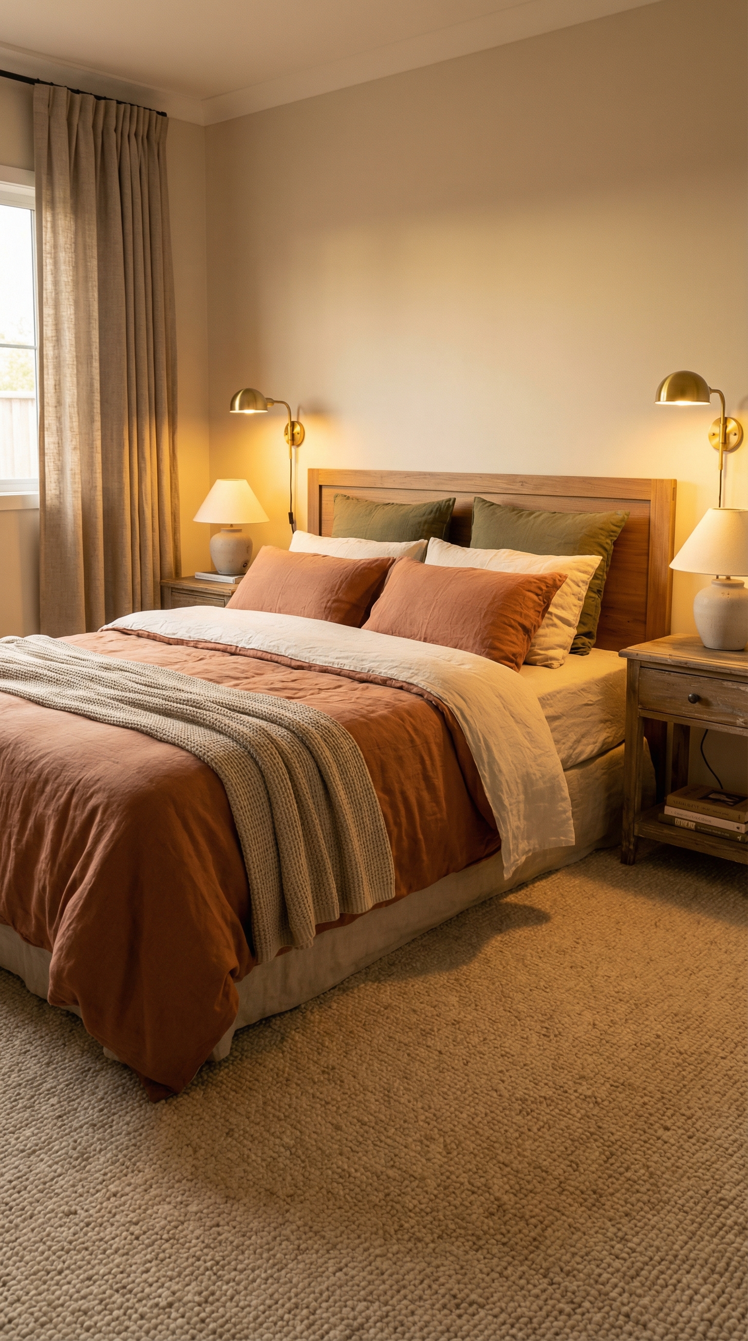 Спальня в тёплых тонах, визуализация