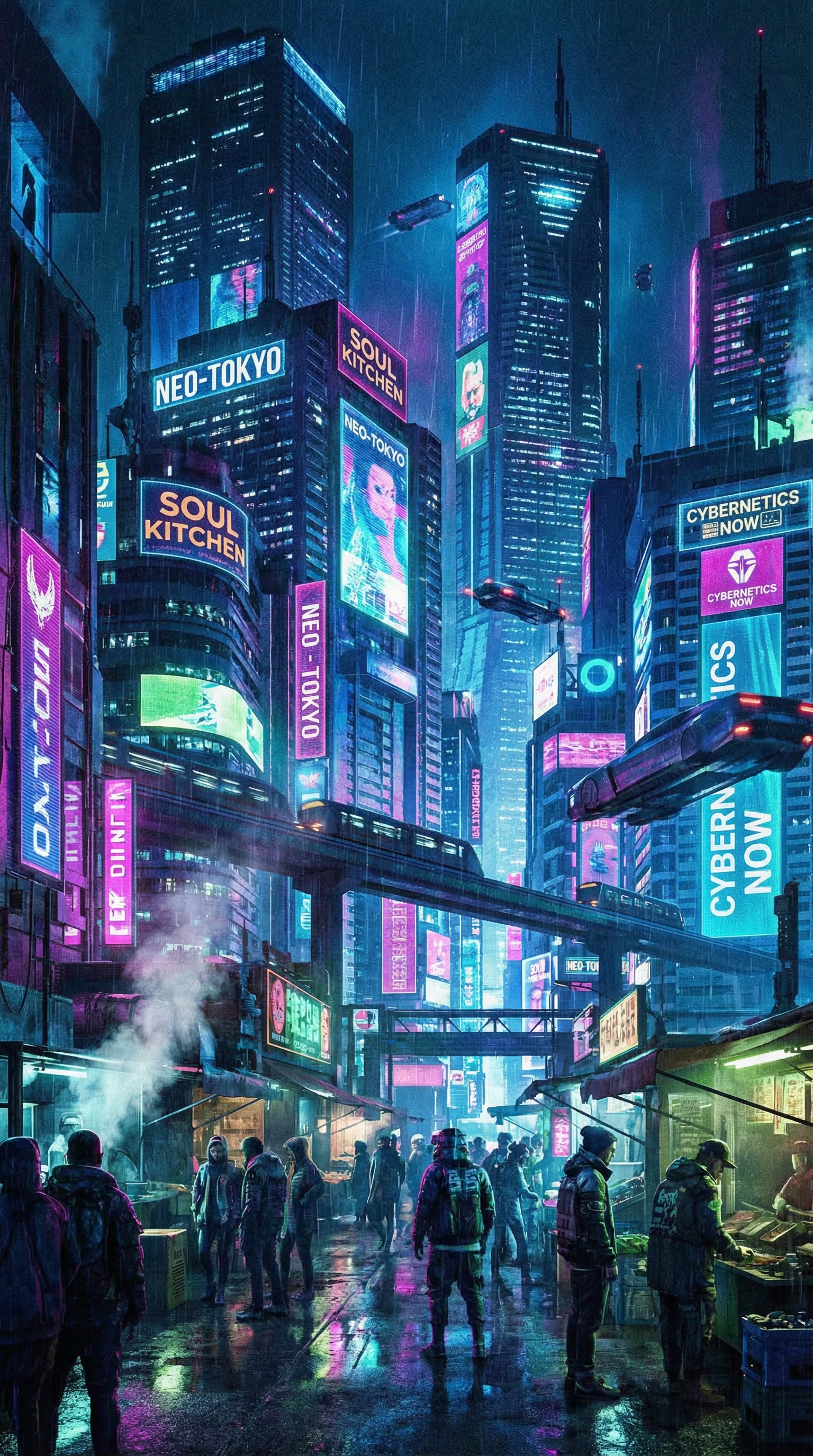 Киберпанк город ночью